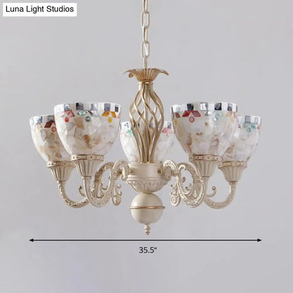 Sleek Mediterranean Shell Dome Chandelier Pendant Light - White Ceiling Suspension Lamp - 5/9/11 Lights