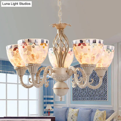 Sleek Mediterranean Shell Dome Chandelier Pendant Light - White Ceiling Suspension Lamp - 5/9/11 Lights
