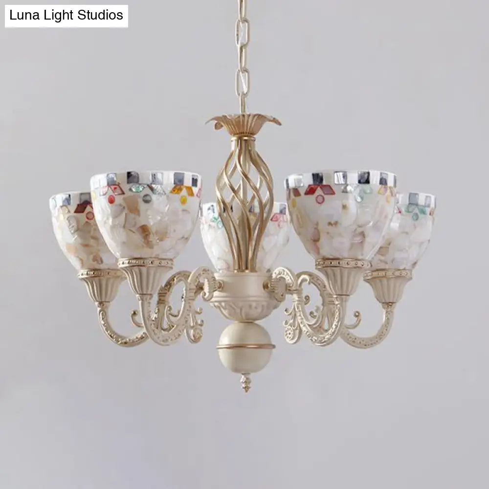 Sleek Mediterranean Shell Dome Chandelier Pendant Light - White Ceiling Suspension Lamp - 5/9/11 Lights