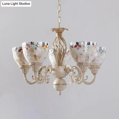 Sleek Mediterranean Shell Dome Chandelier Pendant Light - White Ceiling Suspension Lamp - 5/9/11 Lights