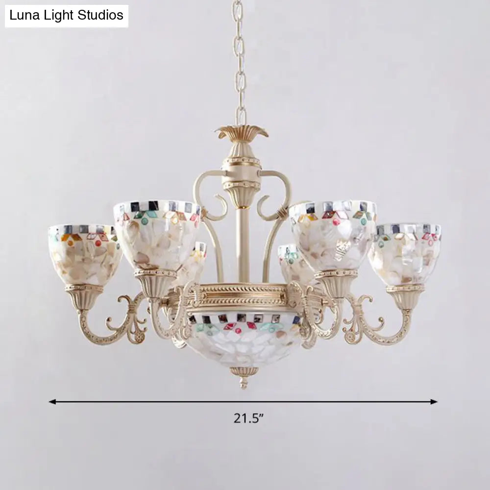 Sleek Mediterranean Shell Dome Chandelier Pendant Light - White Ceiling Suspension Lamp - 5/9/11 Lights