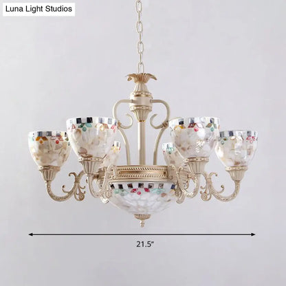 Sleek Mediterranean Shell Dome Chandelier Pendant Light - White Ceiling Suspension Lamp - 5/9/11 Lights