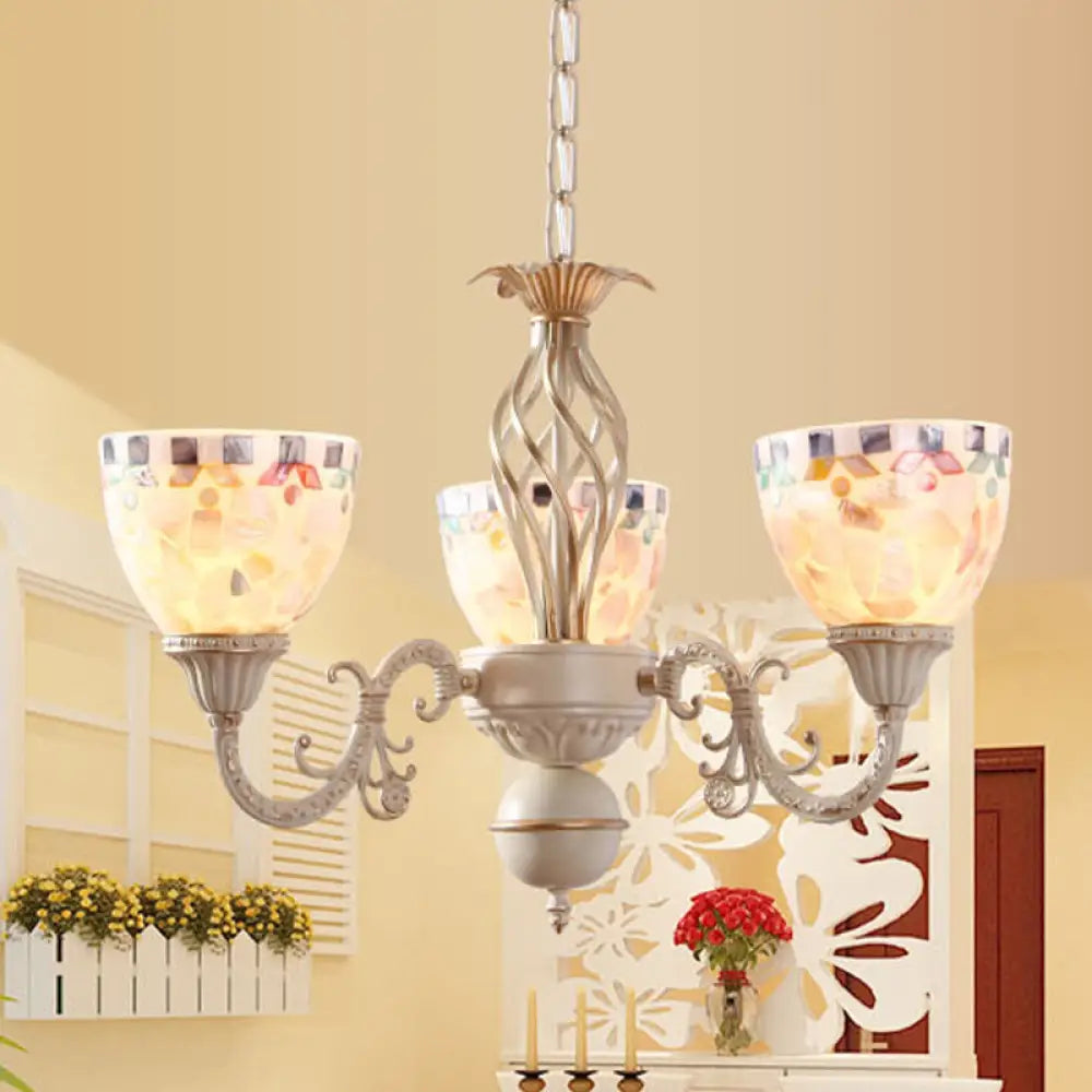 Sleek Mediterranean Shell Dome Chandelier Pendant Light - White Ceiling Suspension Lamp - 5/9/11 Lights