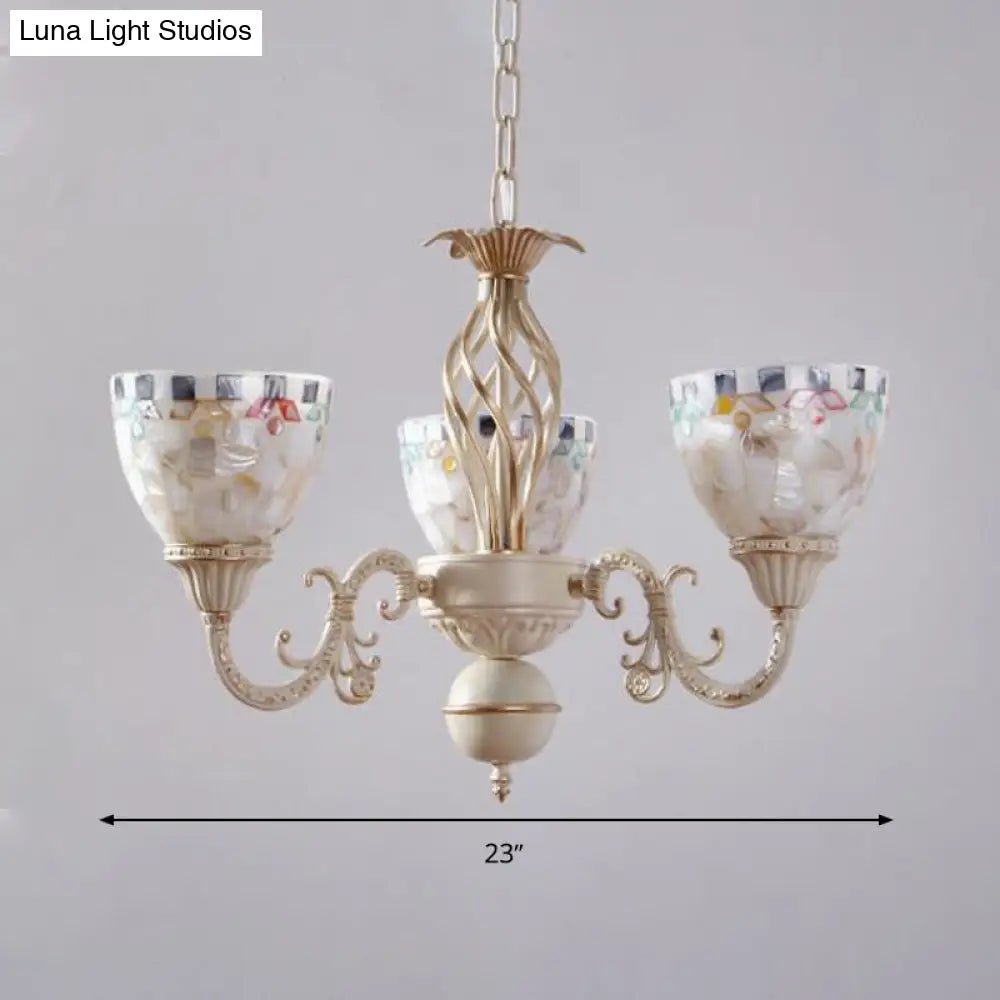 Sleek Mediterranean Shell Dome Chandelier Pendant Light - White Ceiling Suspension Lamp - 5/9/11 Lights
