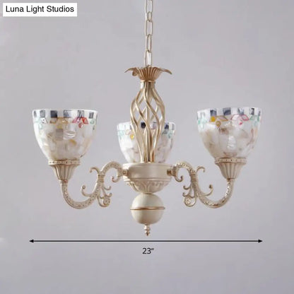 Sleek Mediterranean Shell Dome Chandelier Pendant Light - White Ceiling Suspension Lamp - 5/9/11 Lights