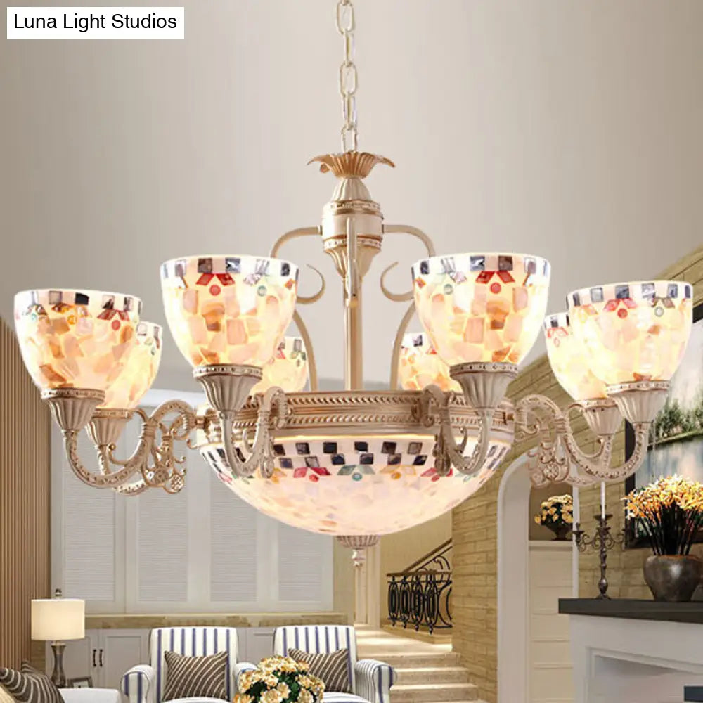 Sleek Mediterranean Shell Dome Chandelier Pendant Light - White Ceiling Suspension Lamp - 5/9/11 Lights