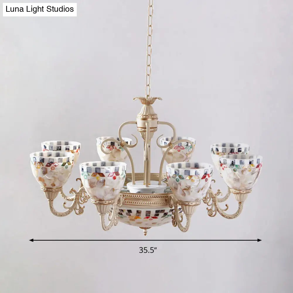 Sleek Mediterranean Shell Dome Chandelier Pendant Light - White Ceiling Suspension Lamp - 5/9/11 Lights
