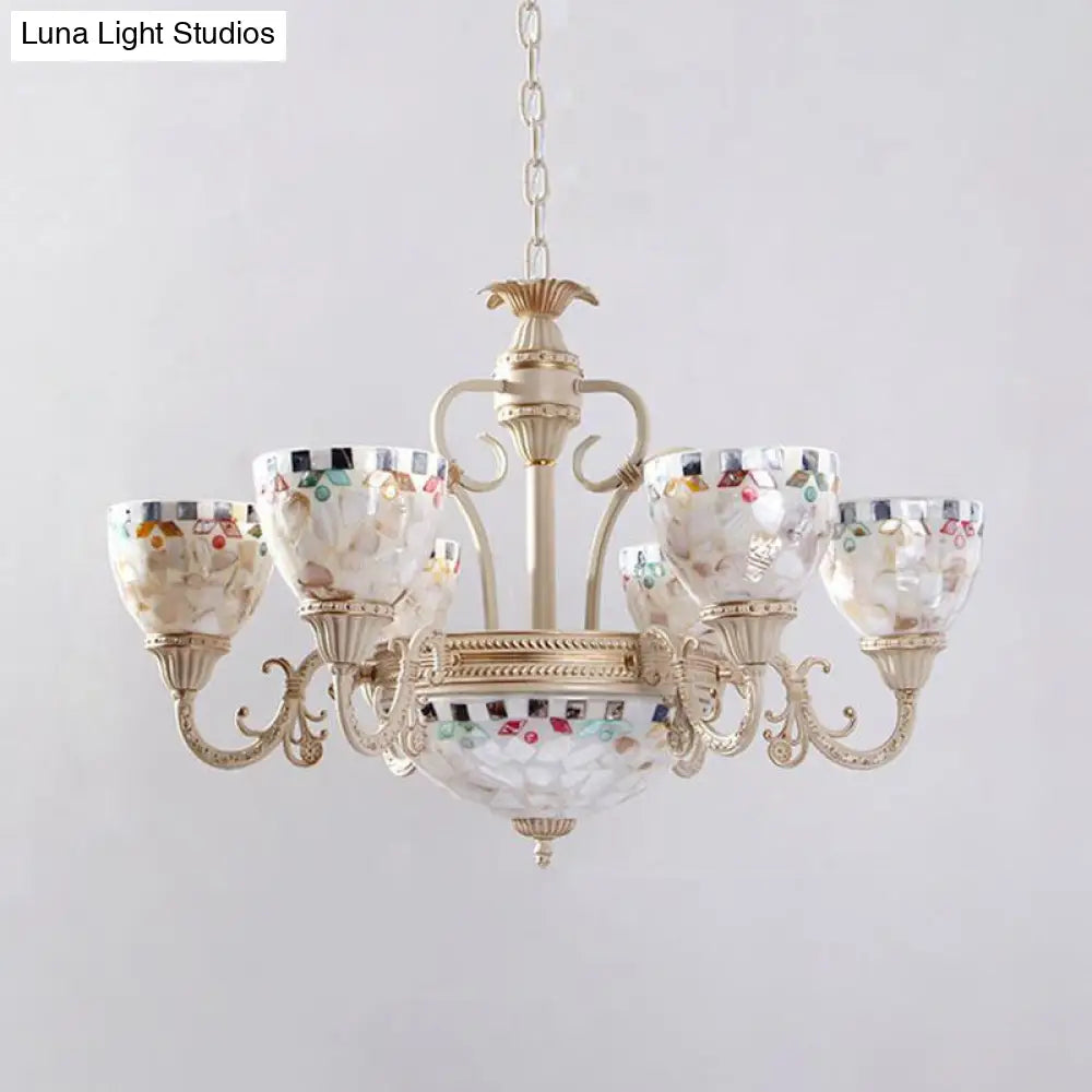 Sleek Mediterranean Shell Dome Chandelier Pendant Light - White Ceiling Suspension Lamp - 5/9/11 Lights