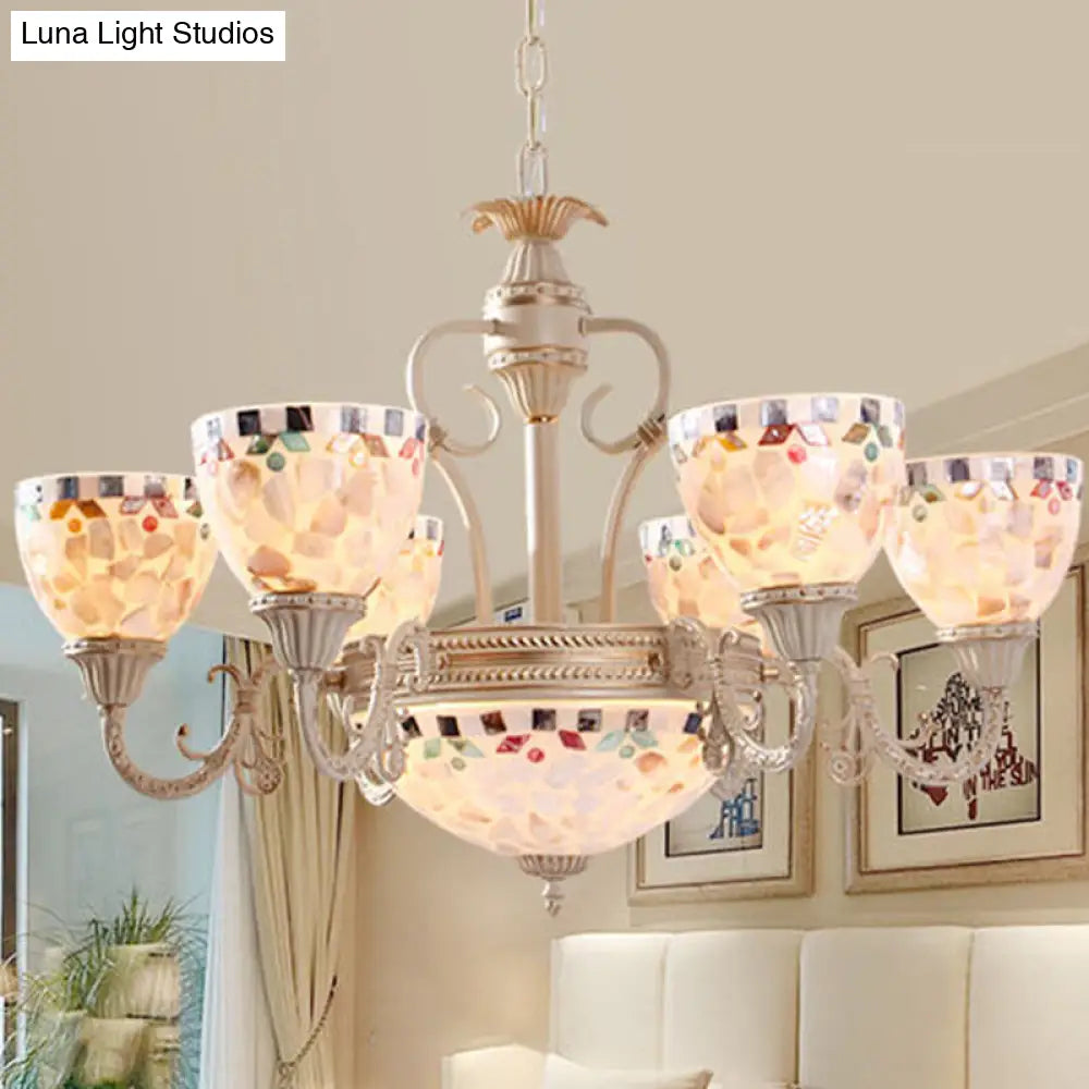 Sleek Mediterranean Shell Dome Chandelier Pendant Light - White Ceiling Suspension Lamp - 5/9/11 Lights