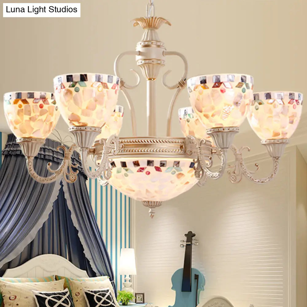 Sleek Mediterranean Shell Dome Chandelier Pendant Light - White Ceiling Suspension Lamp - 5/9/11 Lights