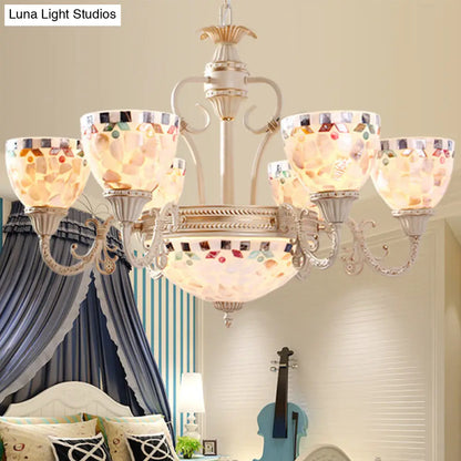 Sleek Mediterranean Shell Dome Chandelier Pendant Light - White Ceiling Suspension Lamp - 5/9/11 Lights