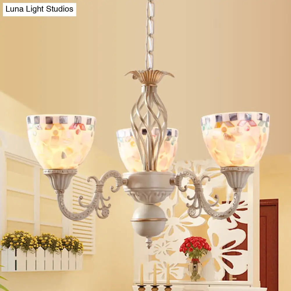 Sleek Mediterranean Shell Dome Chandelier Pendant Light - White Ceiling Suspension Lamp - 5/9/11 Lights