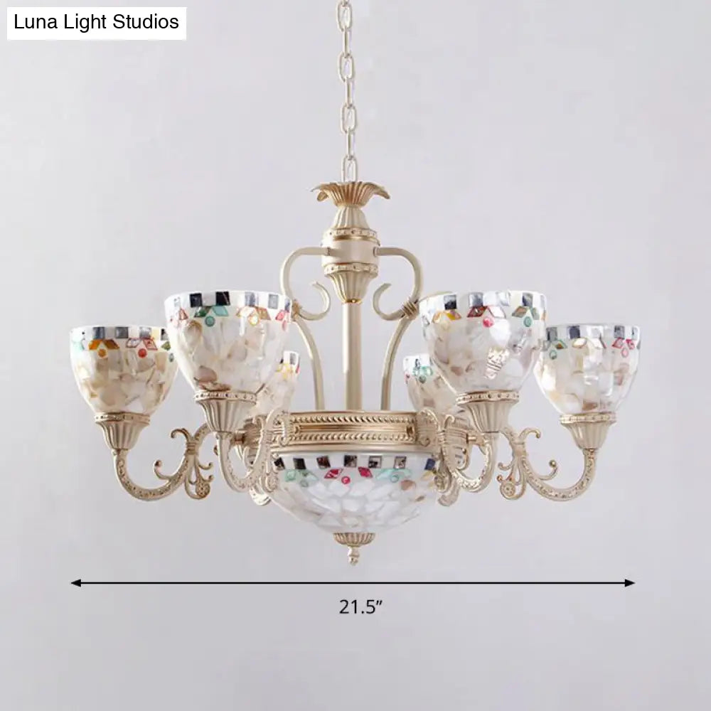 Sleek Mediterranean Shell Dome Chandelier Pendant Light - White Ceiling Suspension Lamp - 5/9/11 Lights