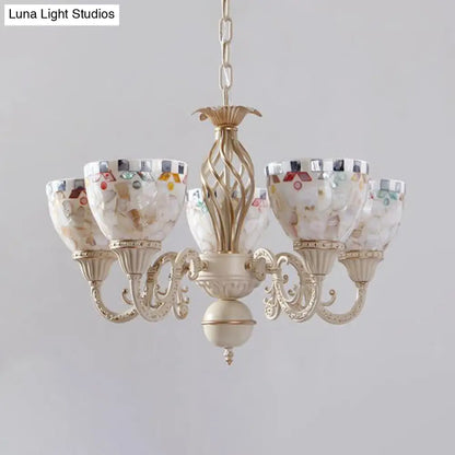 Sleek Mediterranean Shell Dome Chandelier Pendant Light - White Ceiling Suspension Lamp - 5/9/11 Lights