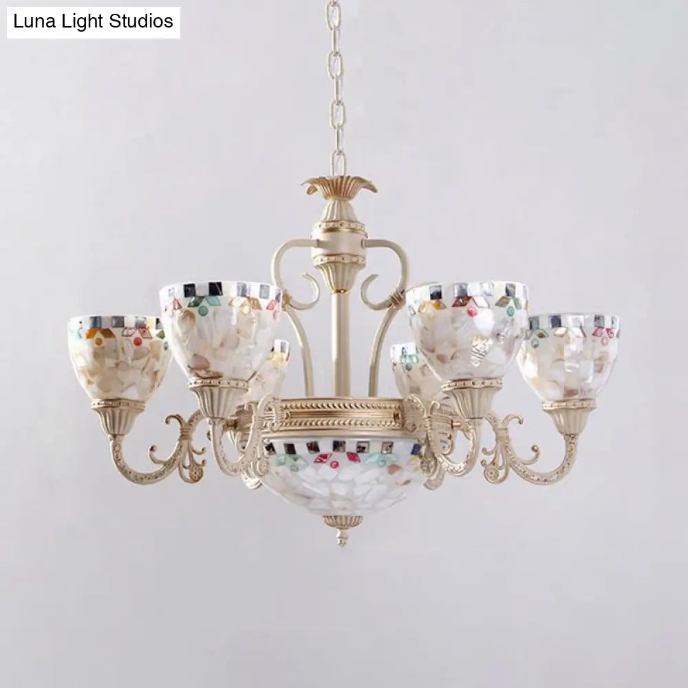 Sleek Mediterranean Shell Dome Chandelier Pendant Light - White Ceiling Suspension Lamp - 5/9/11 Lights