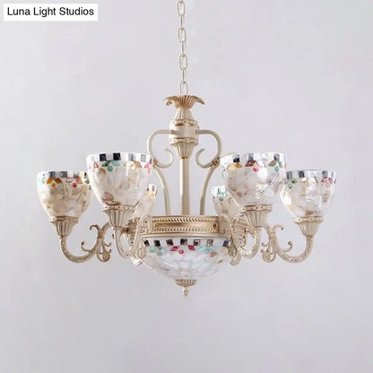 Sleek Mediterranean Shell Dome Chandelier Pendant Light - White Ceiling Suspension Lamp - 5/9/11 Lights