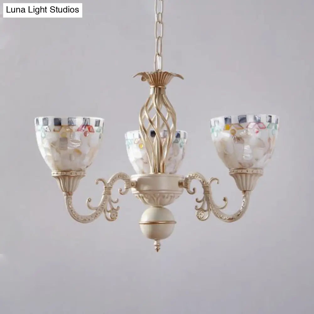 Sleek Mediterranean Shell Dome Chandelier Pendant Light - White Ceiling Suspension Lamp - 5/9/11 Lights