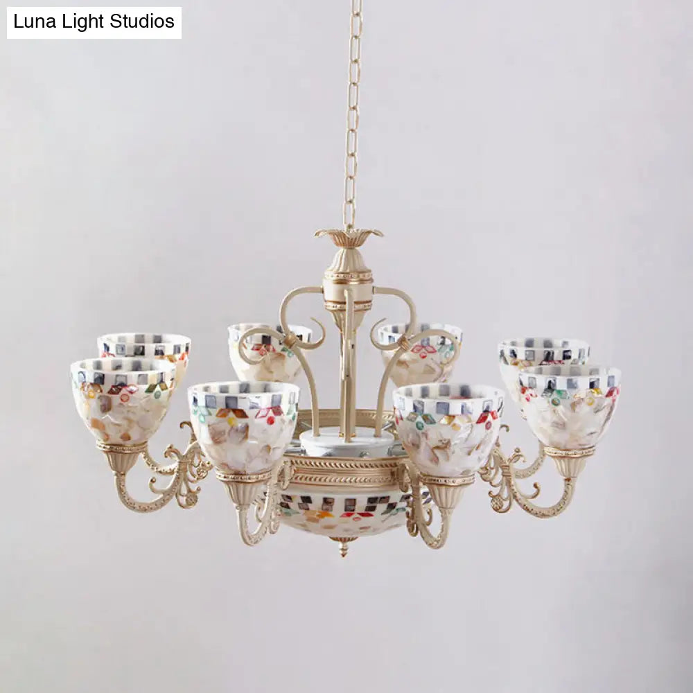 Sleek Mediterranean Shell Dome Chandelier Pendant Light - White Ceiling Suspension Lamp - 5/9/11 Lights