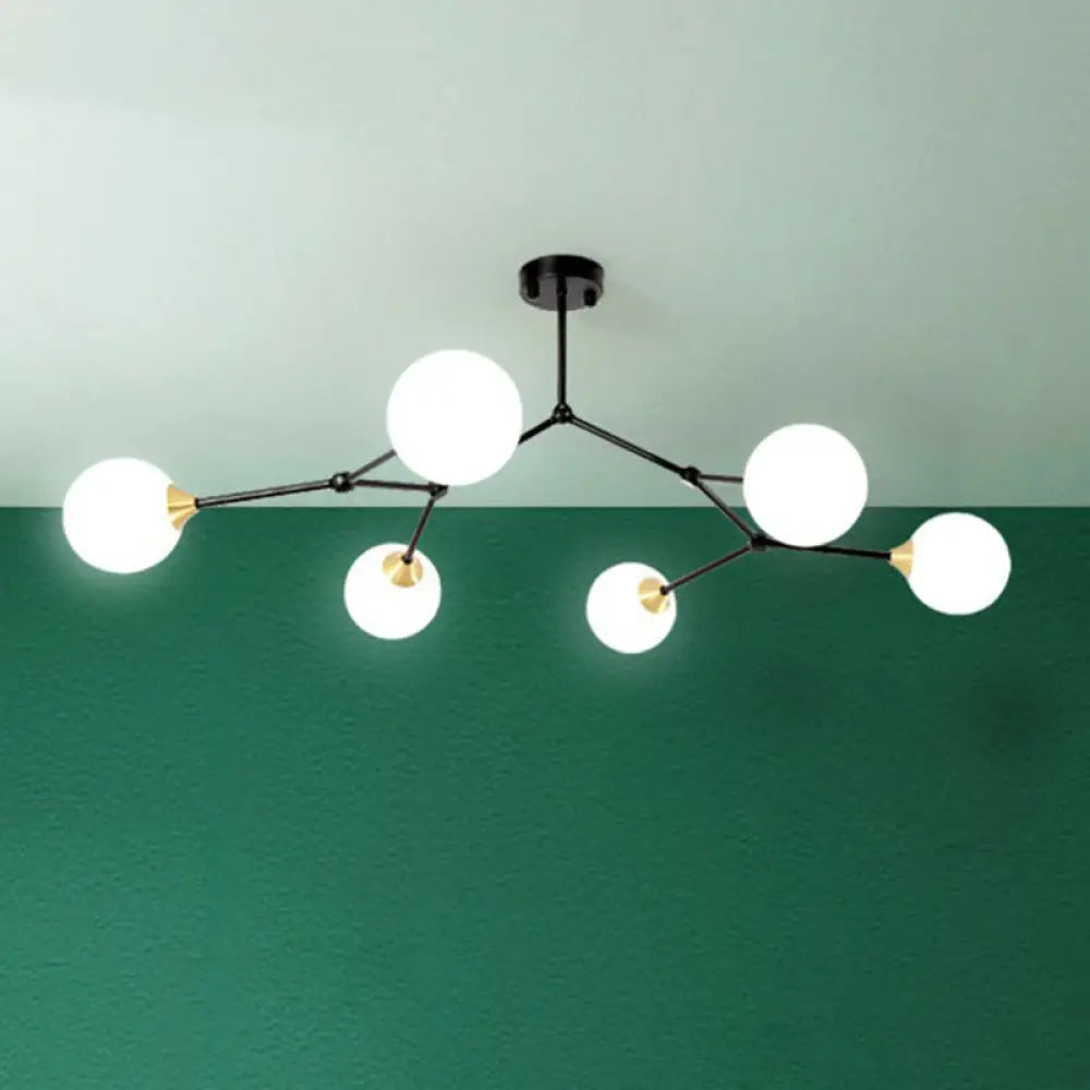 DecorBites™ DecorBites™ Sleek Metal Branch Chandelier - Simplicity with Semi Flush Mount - Ball Milk Glass Shade