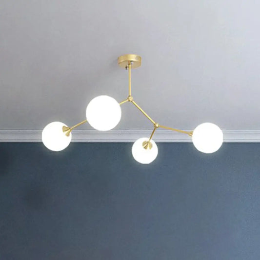 DecorBites™ DecorBites™ Sleek Metal Branch Chandelier - Simplicity with Semi Flush Mount - Ball Milk Glass Shade