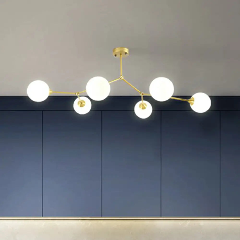 DecorBites™ DecorBites™ Sleek Metal Branch Chandelier - Simplicity with Semi Flush Mount - Ball Milk Glass Shade