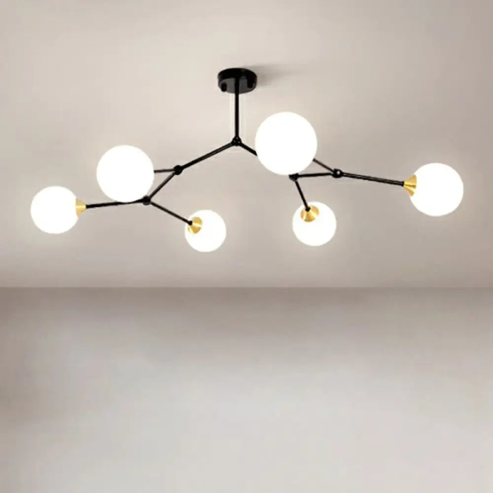 DecorBites™ DecorBites™ Sleek Metal Branch Chandelier - Simplicity with Semi Flush Mount - Ball Milk Glass Shade