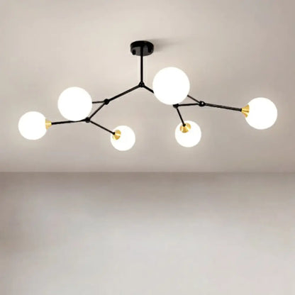 DecorBites™ DecorBites™ Sleek Metal Branch Chandelier - Simplicity with Semi Flush Mount - Ball Milk Glass Shade