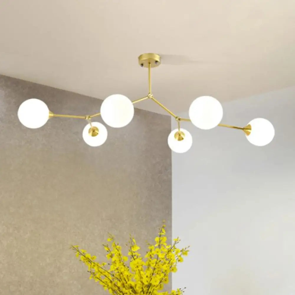 DecorBites™ DecorBites™ Sleek Metal Branch Chandelier - Simplicity with Semi Flush Mount - Ball Milk Glass Shade