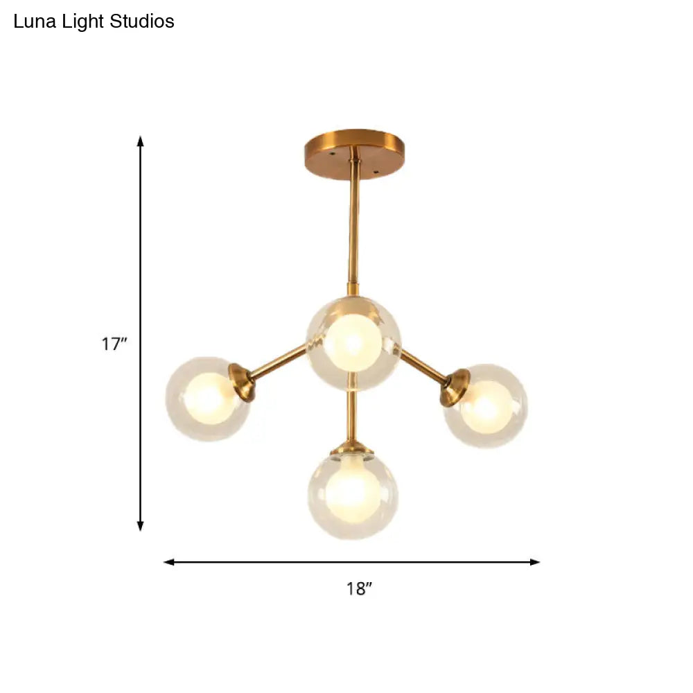 Lámpara de araña elegante de metal con pantallas de cristal transparente - Iluminación moderna estilo Sputnik para dormitorio - Disponible en opciones de 4, 7 o 10 luces