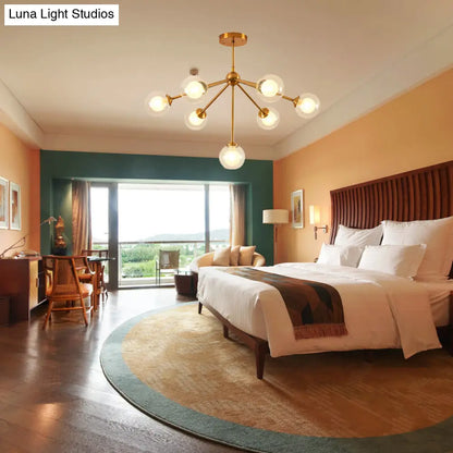 Lámpara de araña elegante de metal con pantallas de cristal transparente - Iluminación moderna estilo Sputnik para dormitorio - Disponible en opciones de 4, 7 o 10 luces