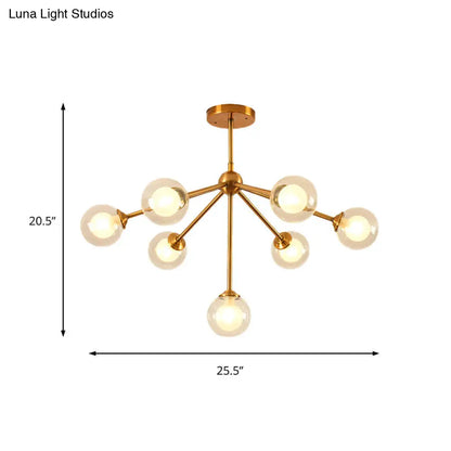 Lámpara de araña elegante de metal con pantallas de cristal transparente - Iluminación moderna estilo Sputnik para dormitorio - Disponible en opciones de 4, 7 o 10 luces