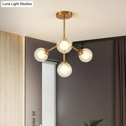 Lámpara de araña elegante de metal con pantallas de cristal transparente - Iluminación moderna estilo Sputnik para dormitorio - Disponible en opciones de 4, 7 o 10 luces