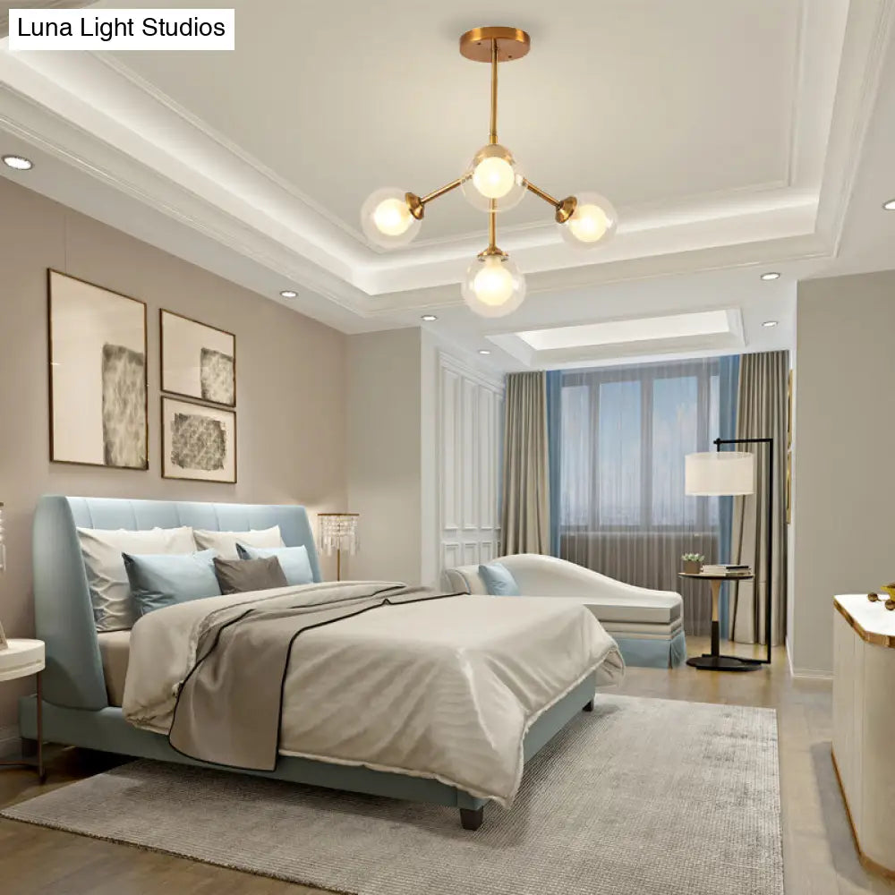 Lámpara de araña elegante de metal con pantallas de cristal transparente - Iluminación moderna estilo Sputnik para dormitorio - Disponible en opciones de 4, 7 o 10 luces