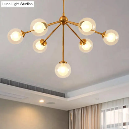 Lámpara de araña elegante de metal con pantallas de cristal transparente - Iluminación moderna estilo Sputnik para dormitorio - Disponible en opciones de 4, 7 o 10 luces