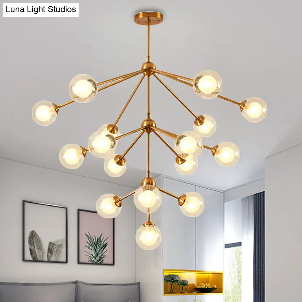 Lámpara de araña elegante de metal con pantallas de cristal transparente - Iluminación moderna estilo Sputnik para dormitorio - Disponible en opciones de 4, 7 o 10 luces