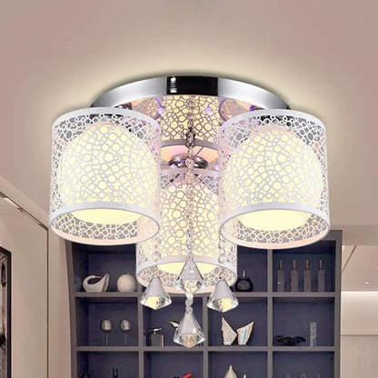 DecorBites™ DecorBites™ Sleek Metal Chrome Semi Flush Light: Modern Cylinder Design with Frosted Glass Shade & Crystal Accents