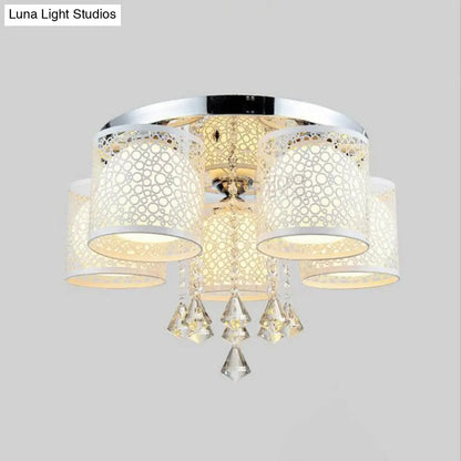 DecorBites™ DecorBites™ Sleek Metal Chrome Semi Flush Light: Modern Cylinder Design with Frosted Glass Shade & Crystal Accents