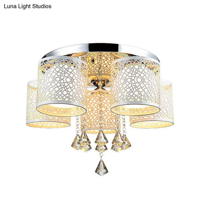 DecorBites™ DecorBites™ Sleek Metal Chrome Semi Flush Light: Modern Cylinder Design with Frosted Glass Shade & Crystal Accents