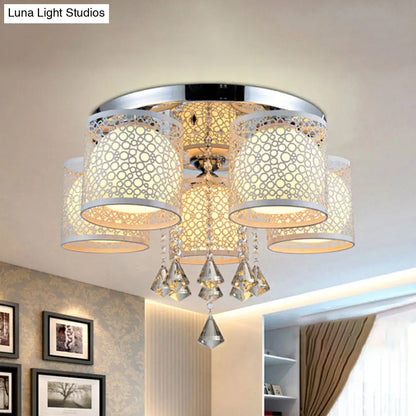 DecorBites™ DecorBites™ Sleek Metal Chrome Semi Flush Light: Modern Cylinder Design with Frosted Glass Shade & Crystal Accents