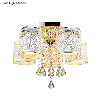 DecorBites™ DecorBites™ Sleek Metal Chrome Semi Flush Light: Modern Cylinder Design with Frosted Glass Shade & Crystal Accents