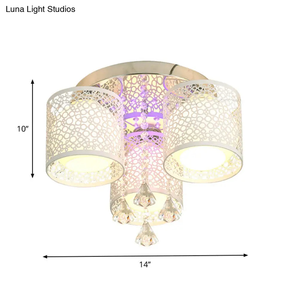 DecorBites™ DecorBites™ Sleek Metal Chrome Semi Flush Light: Modern Cylinder Design with Frosted Glass Shade & Crystal Accents