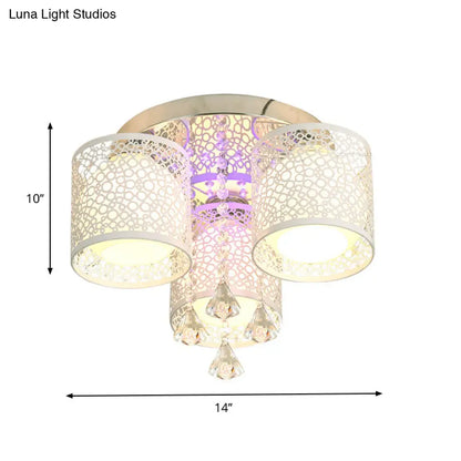 DecorBites™ DecorBites™ Sleek Metal Chrome Semi Flush Light: Modern Cylinder Design with Frosted Glass Shade & Crystal Accents