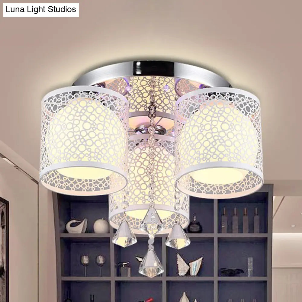 DecorBites™ DecorBites™ Sleek Metal Chrome Semi Flush Light: Modern Cylinder Design with Frosted Glass Shade & Crystal Accents