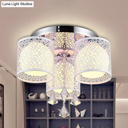 DecorBites™ DecorBites™ Sleek Metal Chrome Semi Flush Light: Modern Cylinder Design with Frosted Glass Shade & Crystal Accents