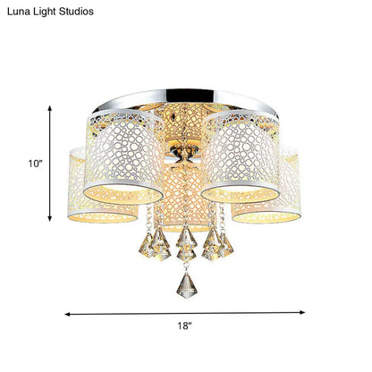 DecorBites™ DecorBites™ Sleek Metal Chrome Semi Flush Light: Modern Cylinder Design with Frosted Glass Shade & Crystal Accents