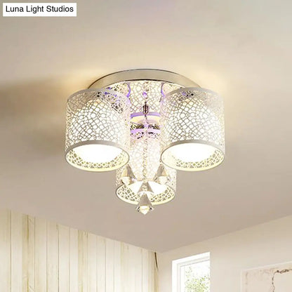 DecorBites™ DecorBites™ Sleek Metal Chrome Semi Flush Light: Modern Cylinder Design with Frosted Glass Shade & Crystal Accents