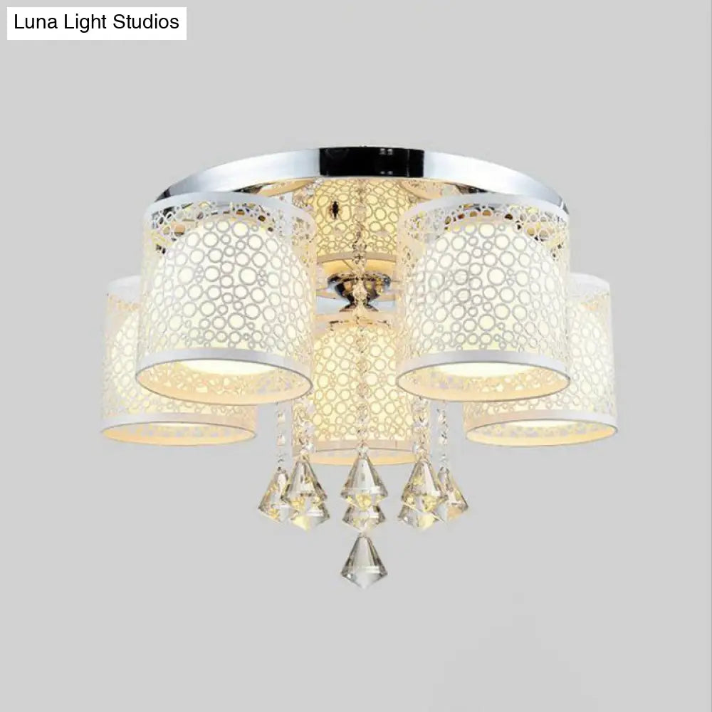 DecorBites™ DecorBites™ Sleek Metal Chrome Semi Flush Light: Modern Cylinder Design with Frosted Glass Shade & Crystal Accents