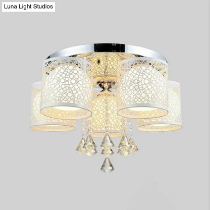 DecorBites™ DecorBites™ Sleek Metal Chrome Semi Flush Light: Modern Cylinder Design with Frosted Glass Shade & Crystal Accents