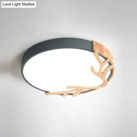 DecorBites™ DecorBites™ Sleek Metal Circle LED Flush Mount Ceiling Light - Ultra-Thin Design with Wooden Antler Accent, Various Sizes & Colors
