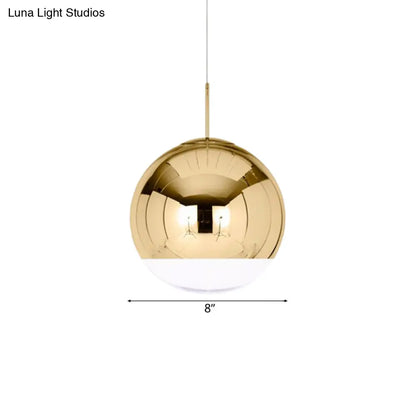 Sleek Metal Globe Pendant Ceiling Light, Chrome/Gold Finish, 1-Light for Chic Décor, Available in Multiple Sizes (6"/8"/10"W)